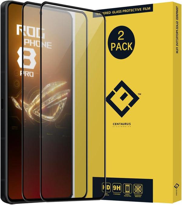 2Pcs Full Coverage Silk Anti-Scratch Tempered Glass Screen Protector for Rog Phone 8/8 PRO 6.78" Black