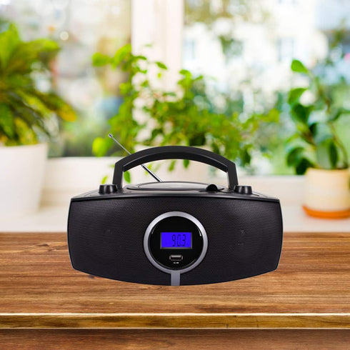 HANNLOMAX HX-316CD CD/MP3 Boombox with Bluetooth, AM/FM Radio, USB Port, LCD Display, Aux-in, AC/DC Power Source (Black)