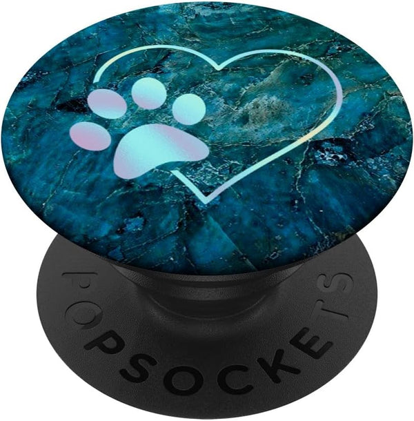 Rainbow Paw Print Heart Dog Cat PopSockets Standard Blue PopGrip