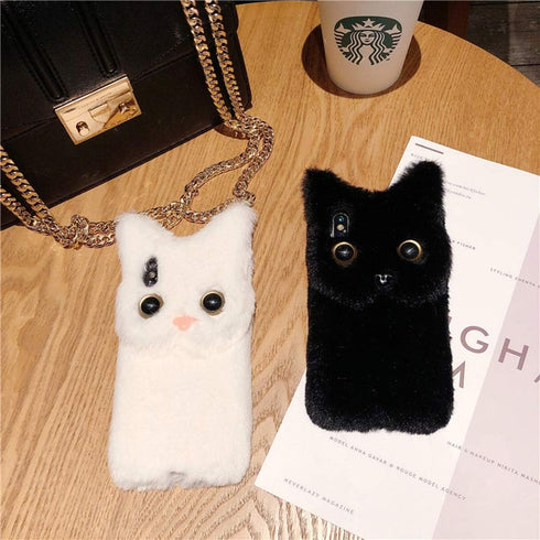 SGVAHY Furry Case for iPhone 7/8/SE2/SE3, Cute Cat Black Fur Fluffy Soft Warm Plush Fuzzy with Bling Glitter Protective