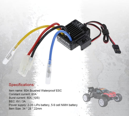 WP-1060-RTR 2S-3S 60A 1/10 Goolsky Waterproof Brushed ESC for Tamiya Traxxas Redcat HSP HPI RC Car