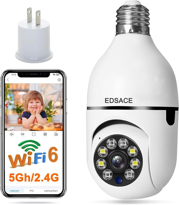 5G Light Bulb Security Camera, Wifi Dual Band, 360 Degree 1080P Indoor Camera with Auto Tracking and Smart Dome