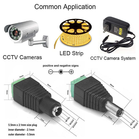 "DC Power Connector 15 Pairs 12V Male+Female 2.1x5.5MM Adapter for CCTV Camera and LED Strip Light"