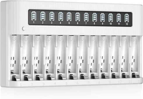 EBL AA AAA Battery Charger 12-Bay Independent LCD Charger for Ni-MH Ni-CD Rechargeable