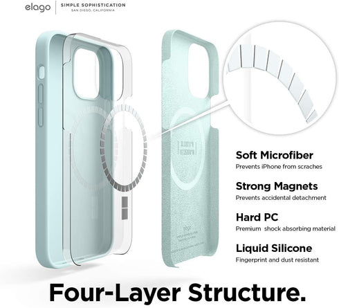 elago Magnetic Silicone Case for iPhone 12 Pro Max (6.7 inch) - Mint, Built-in MagSafe Magnets, Compatible with