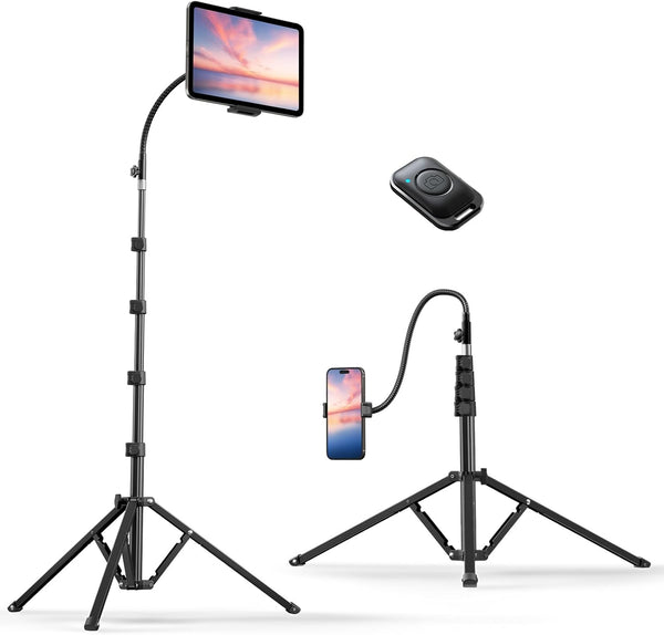 Weilisi 82" Tall Heavy Duty Phone Stand, Tripod with 15" Adjustable Gooseneck for Recording, Live Streaming, Cooking