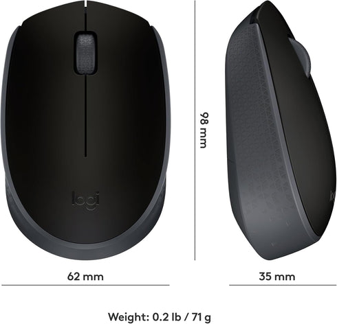 Logitech M170 Wireless Mouse for PC, Mac, Laptop, 2.4 GHz with USB Mini Receiver, Ambidextrous - Black