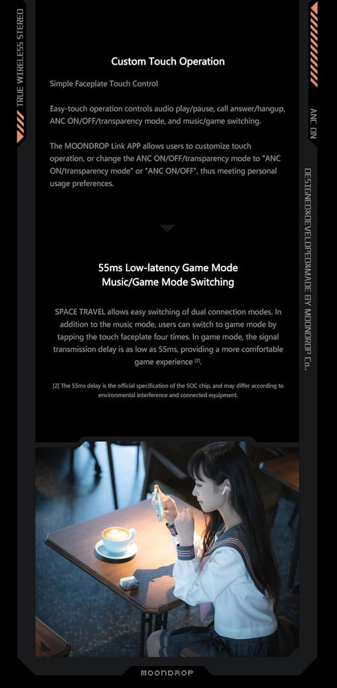 Moondrop Space Travel TWS Earphone, Bluetooth 5.3 Noise Canceling True Wireless Stereo IEMs