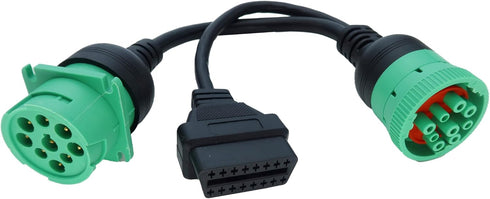 J1939 ELD Splitter Y Cable, Green Type-2 J1939 Male to Female to OBD II Splitter Cable for Freightliner ELD