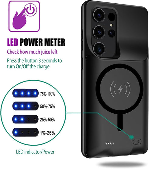 Battery Case for Galaxy S22 Ultra/S23 Ultra, 12000mAh Slim Portable Protective Fast Charging Case for Samsung