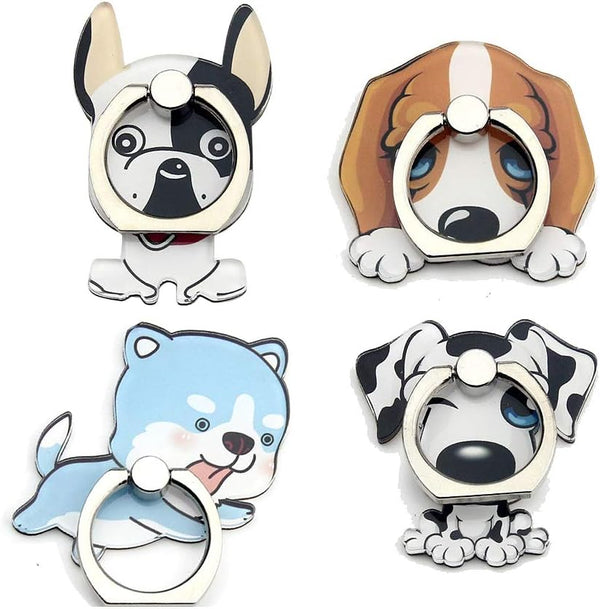 4-Pcs Phone Ring Holder Stand, Cute Animal Dogs Cats Butterfly 360 Rotation Grip for Cellphones
