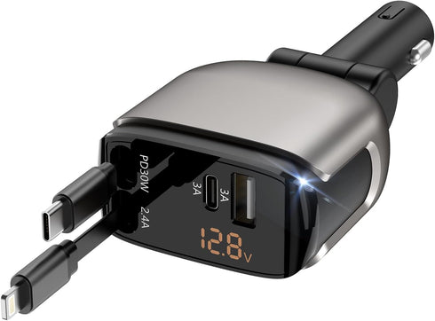 Inminxy 17/16 Retractable Car Charger Cigarette Lighter Adapter USB-C Port Compatible with iPhone Fast Charging Car