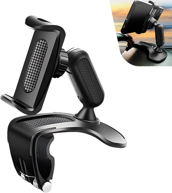 Hugwits Car Phone Holder, 360 Degree Rotation Clip-on Dashboard Phone Holder, Multifunctional Mobile