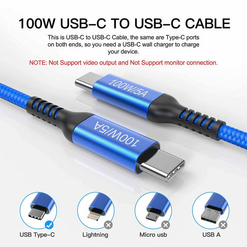 15ft USB Type C to C 100W Cable 2-Pack, Fast Charging for iPhone 15, MacBook Pro, iPad Pro, Samsung Galaxy S23.