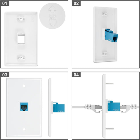 FGB 20-Pack 1-Port Keystone Wall Plate, Low-Profile Single Gang Wall Plates for RJ45, HDMI, Coax Inserts, White
