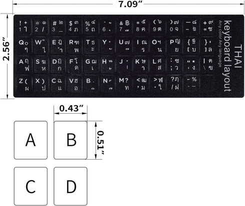CaseBuy 2PCS Thai Keyboard Stickers, Thai-English Keyboard Letters Replacement Sticker White Font on Black Background