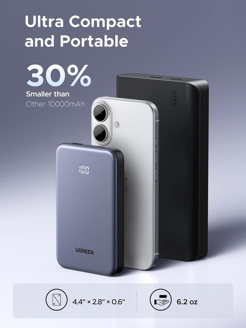 UGREEN 10,000mAh 22.5W, PD3.0 Pack 17/16/15/14/13/12 S25/S24 Power Bank Compact Portable Charger USB-C Travel Fast