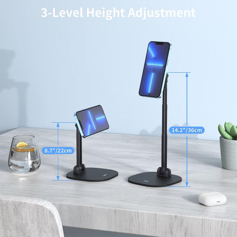 VRIG Magnetic Desk Phone Stand for Office/Home 360°Rotation Phone Holder with Magnetic Ring Height&Tilt Adjustable Cell Phone Stand for iPhone 14 13 12 11 and More/Android