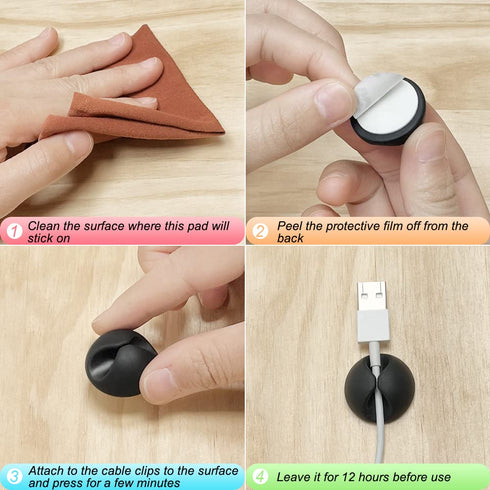 Shintop 6 Pack Black Cord Organizer, Charger Holder Cable Clips for Organizing Desk, Nightstand, and Car