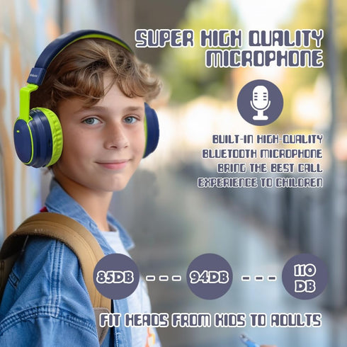 Kids Headphones Bluetooth 5.3 Wireless, 60H Play Time, Volume Limited Over Ear Foldable Headset with Aux Mic (Deep Blue)