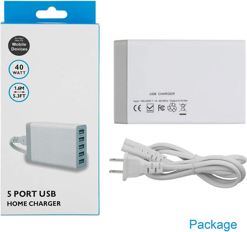 Pezin & Hulin 5 Port USB Wall Charger, 45W, Compatible with Tablet, Phone, and Cell Devices