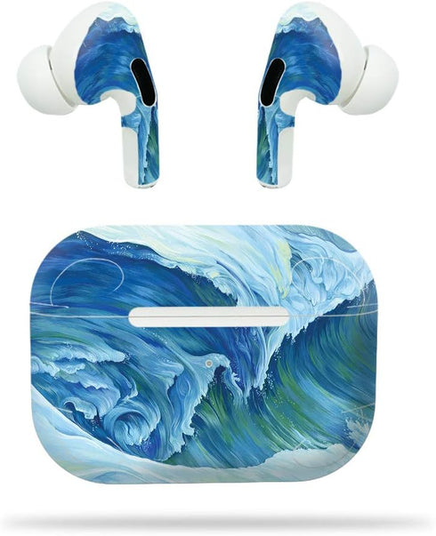 MightySkins Compatible with Apple Airpods Pro, Perfect Wave, Durable Vinyl Decal Wrap Cover, Made in The USA