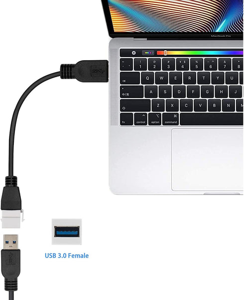 Poyiccot USB 3.0 Keystone Jack Cable, 10Gbps Type A Male to Female Pigtail Extension Cable for Wall Plate Connectors