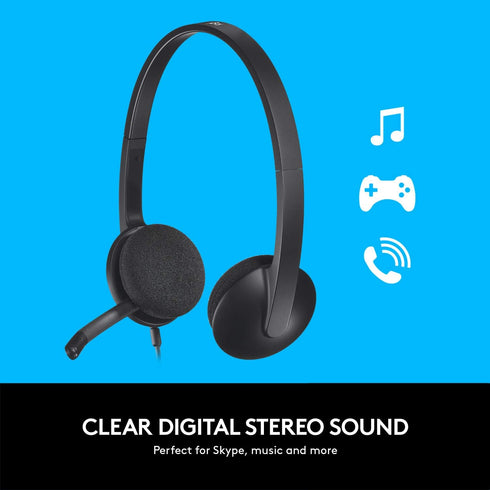 Logitech H340 USB Headset - Stereo USB for Windows & Mac, Black - Perfect for clear audio and comfort.
