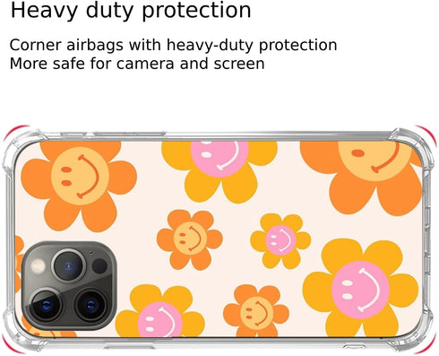 Indie Smile Face Flower Daisy Power Phone Case for iPhone 14 Pro Max, Retro 90s Orange Aesthetic Design