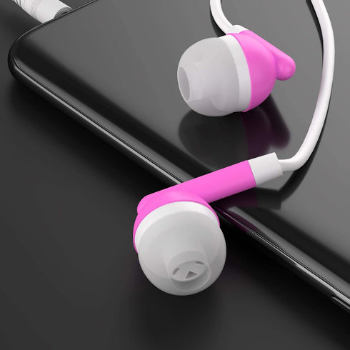 Maeline 10 Pack Bulk Earbuds with 3.5 mm Headphone Plug - Pink
