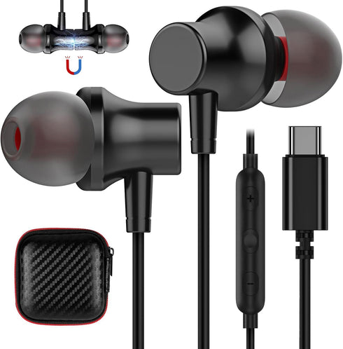 USB C Headphone, COOYA USB Type C Earphones Wired Earbuds Magnetic Bass Noise Canceling in-Ear Headset Mic for iPhone