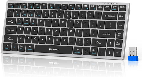 TECKNET Bluetooth Keyboard Rechargeable, 4-Device (2.4G+3BT) Wireless Keyboard, Ultra-Slim Quiet Typing, 14 Hotkeys