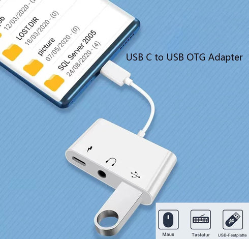 USB C to USB Adapter for Headphones, 3 in 1 USB-C Fast Charging Adapter, Super Speed Data Transfer, 60W Charging