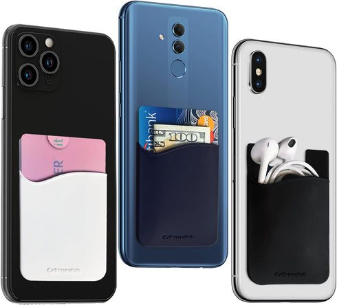 USA Merchant Redesigned Card Holder - Silicone Stick on Cell Phone Wallet for Credit Card ID - Black, White, Navy