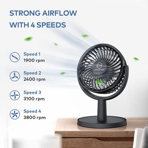 Mini Desk Fan, USB Powered Desktop Fan with 4 Speeds, Portable Personal Air Circulator for Office, Black