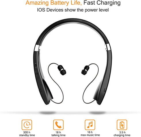 Foldable Bluetooth Headset, Beartwo Lightweight Retractable Headphones for Sports & Exercise, Noise Cancelling Stereo
