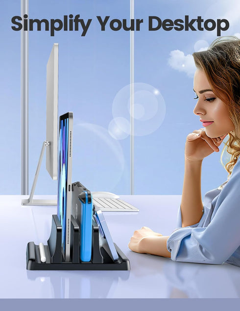 Vaydeer Vertical Laptop Stand for Desk, Adjustable Dual Slots Plastic Holder with Space Saving 4-in-1 Design