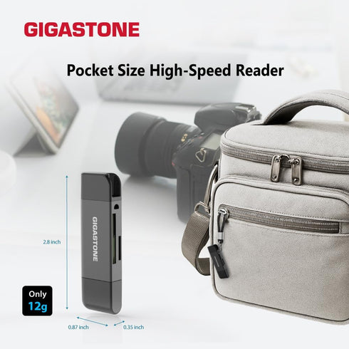 Gigastone 5-in-1 iPhone16/15, SD Card Reader, USB-A/USB-C Card Reader, Dual Slot for SD/Micro SD/SDHC/SDXC, Compatible