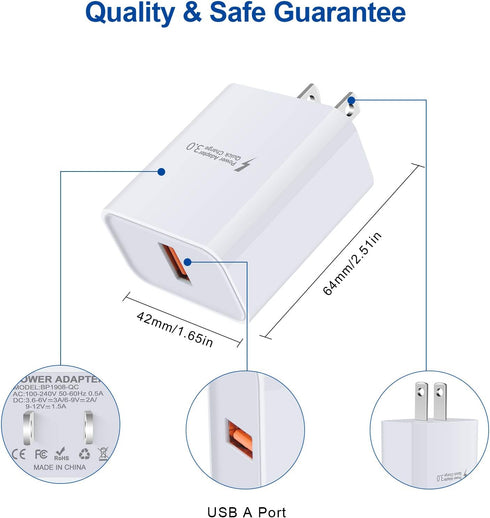 QC 3.0 Fast Wall Charger Cube, Car Charger Cable Cord 6FT for Samsung Galaxy A Series, Google Pixel