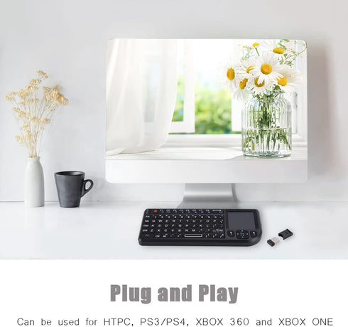 Mini Keyboard - 2.4GHz Keyboard with Touchpad, US Layout, Portable Handheld Rechargeable