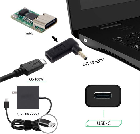 cablecc USB 3.1 Type C USB-C to DC 4.5x3.0mm Adapter, PD Emulator Trigger 90 Degree Angled