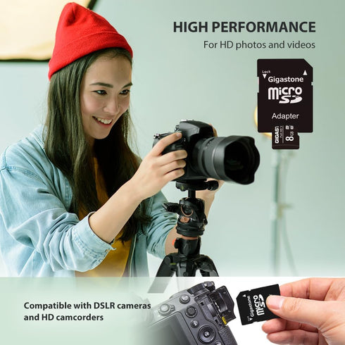 Gigastone 8GB Micro SD Card 10-Pack - Full HD Video for Surveillance, Action Camera, Drone, 85MB/s
