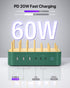 Bamboo USB-C Charging Station for Multiple Devices, 60W 6 Port Charging Dock with 3 AC Outlets, 3 USB C, 3 USB A, 6.6ft
