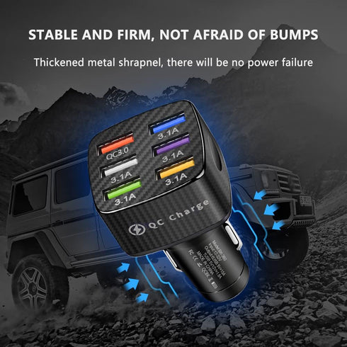 Fast Charging 6 Ports Car Phone Charger Adapter, QC3.0/3.1A Type Smart Shunt USB Charger for iPhone 14 13 12, S22 S21