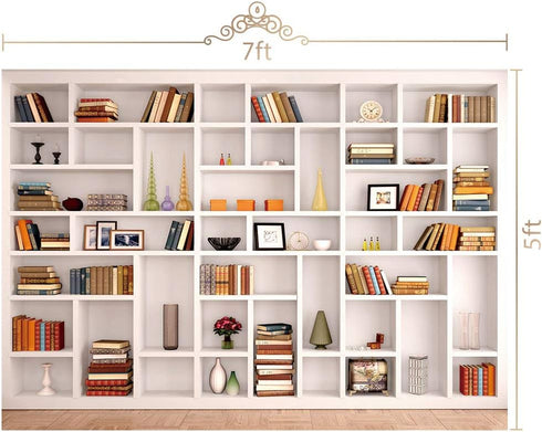 Maijoeyy 7x5ft Polyester White Bookshelf Backdrop for Home Office