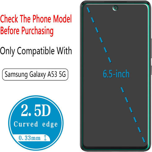 Samsung Galaxy A53 5G Tempered Glass Screen Protector (2 Pack) by HPTech, Anti-Scratch, Bubble-Free, Case Friendly,