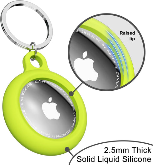 oakxco Neon Green Airtag Keychain Silicone Holder with Key Ring, Cute Accessories for Kids, Luggage, Car Dog Collar,
