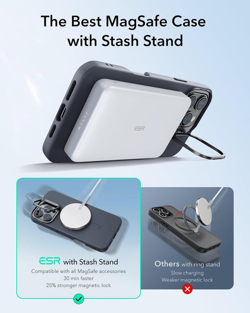 ESR 16 16 for iPhone Pro Max Case, Silicone Case with Stand, Compatible with MagSafe, Built-in Camera Stash Stand