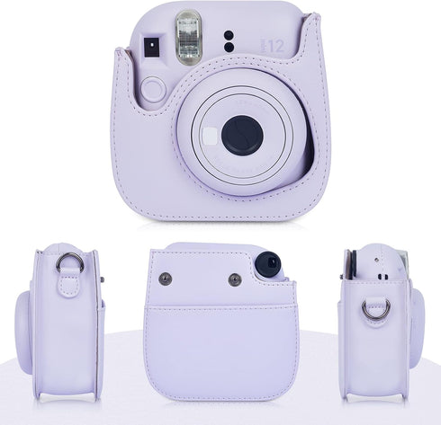 Phetium Instant Mini 12 Camera Protective Case Compatible with Instax Mini 12 11, PU Leather Bag with Pocket, Lilac