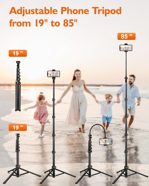 Victiv 85" Phone Tripod, Tall Tripod for iPhone with Remote, Gooseneck and Phone Holder, Overhead Phone Stand for Video